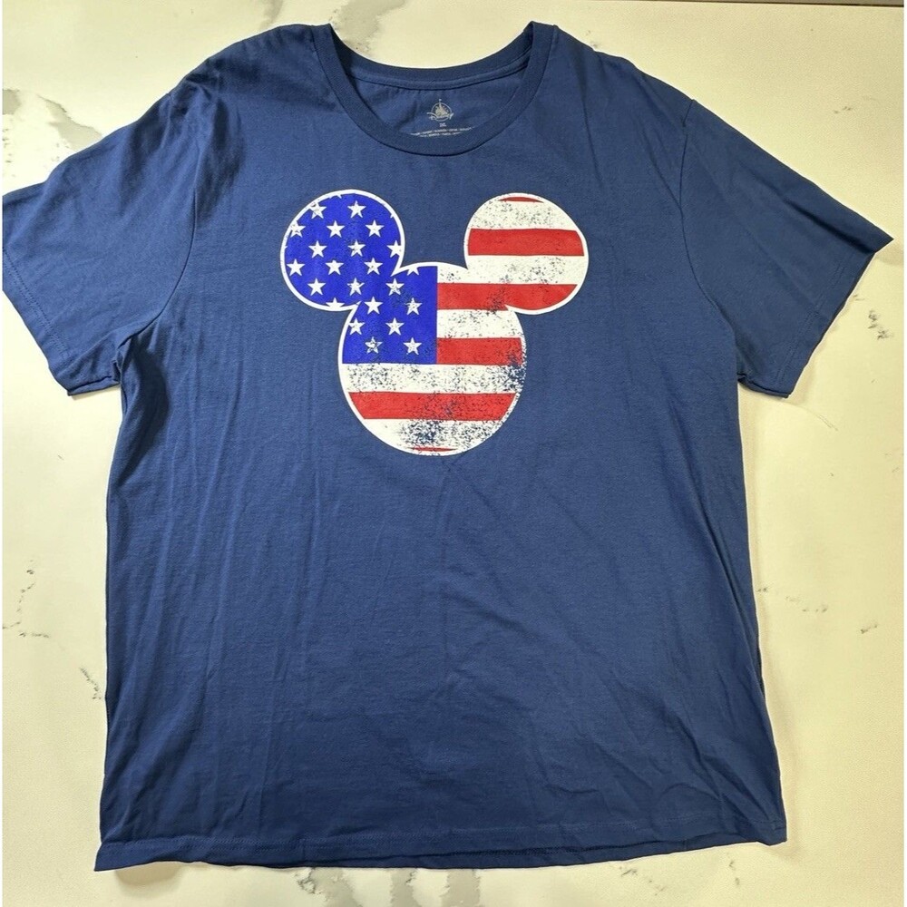 Disney Mickey Mouse Mens American Patriotic Graphic Print Blue Tee Shirt 2XL 338